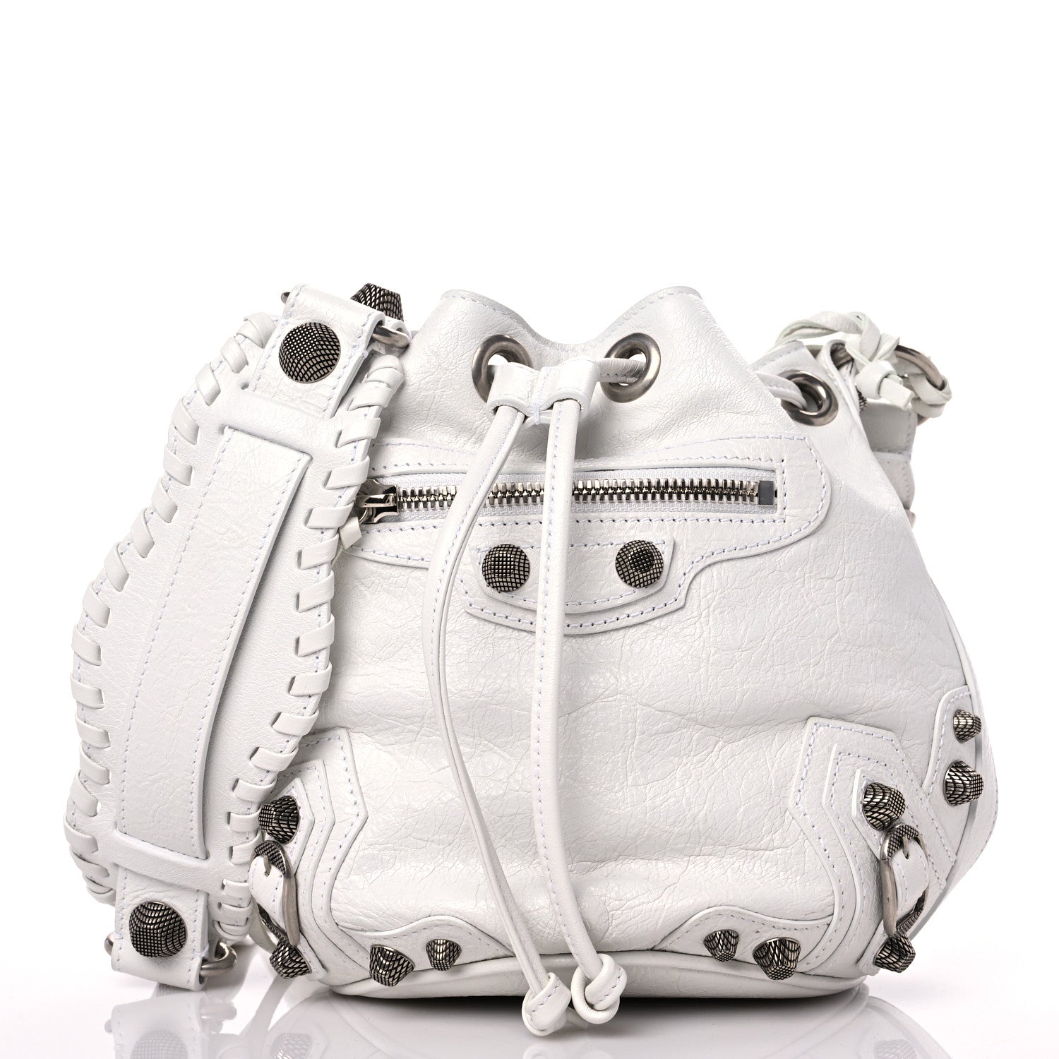 Balenciaga Agneau Arena Le Cagole Bucket Bag XS Optic White 3 of 11