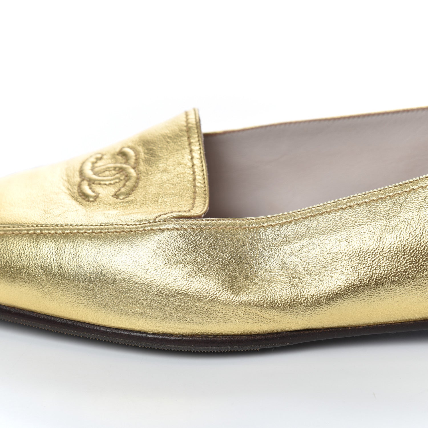 Chanel Metallic Lambskin CC Mocassin Loafers 38.5 Gold 11 of 17
