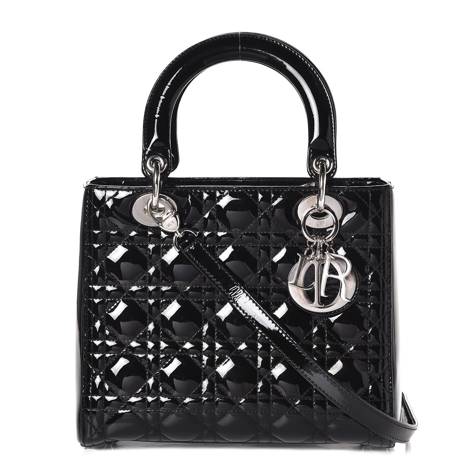 FASHIONPHILE CHRISTIANDIORPatentCannageMediumLadyDiorBlack 1 of 8
