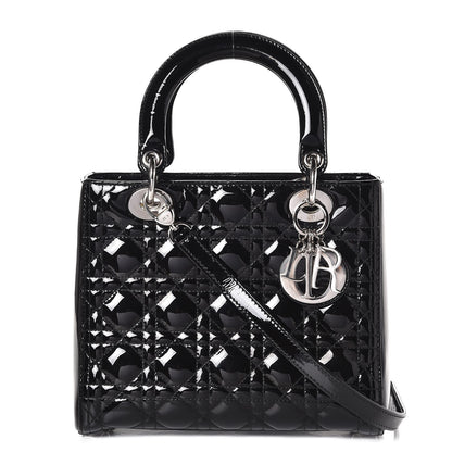 FASHIONPHILE CHRISTIANDIORPatentCannageMediumLadyDiorBlack 1 of 8