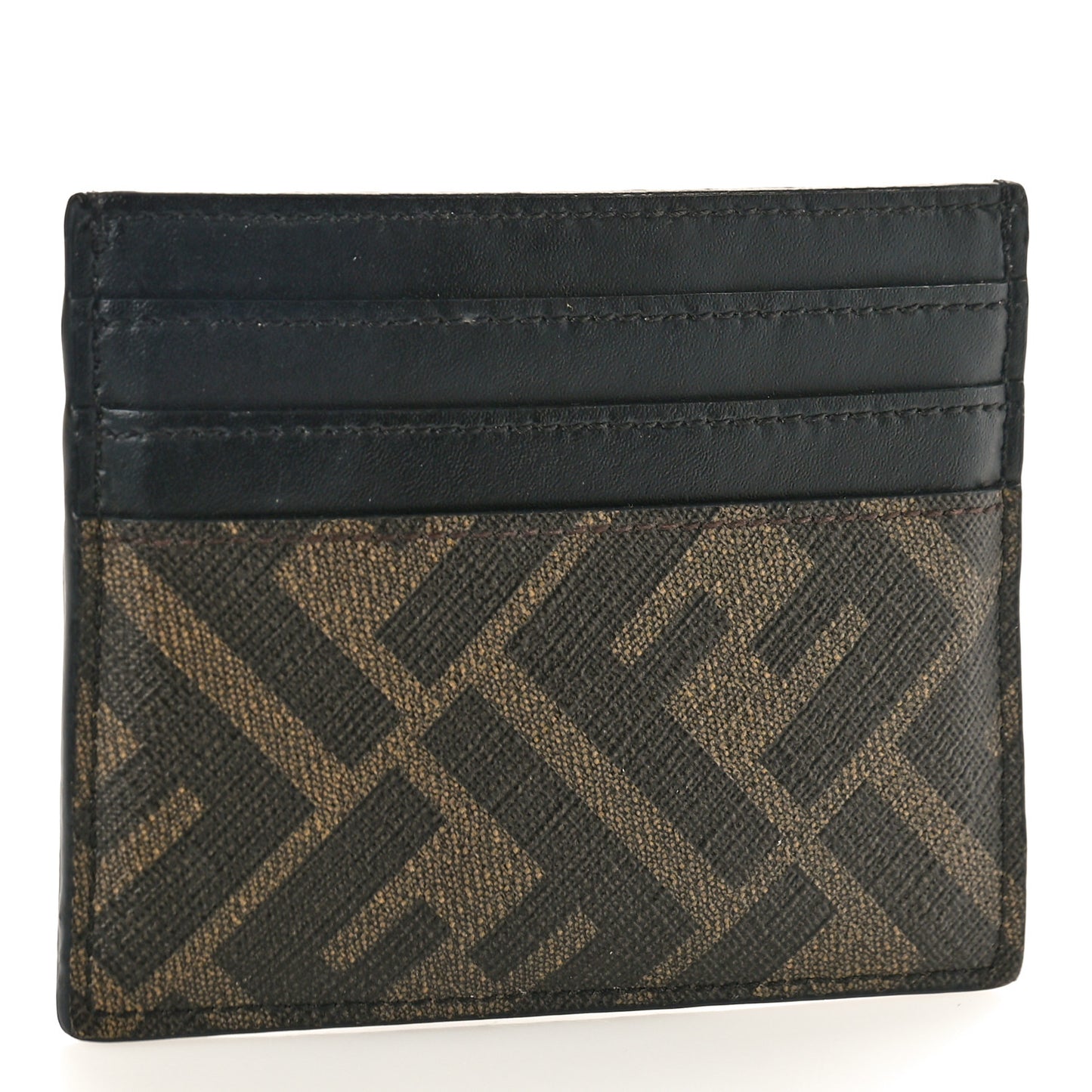 Glazed Fabric Vitello Liberty FF 1974 Diagonal Card Holder Tobacco Black