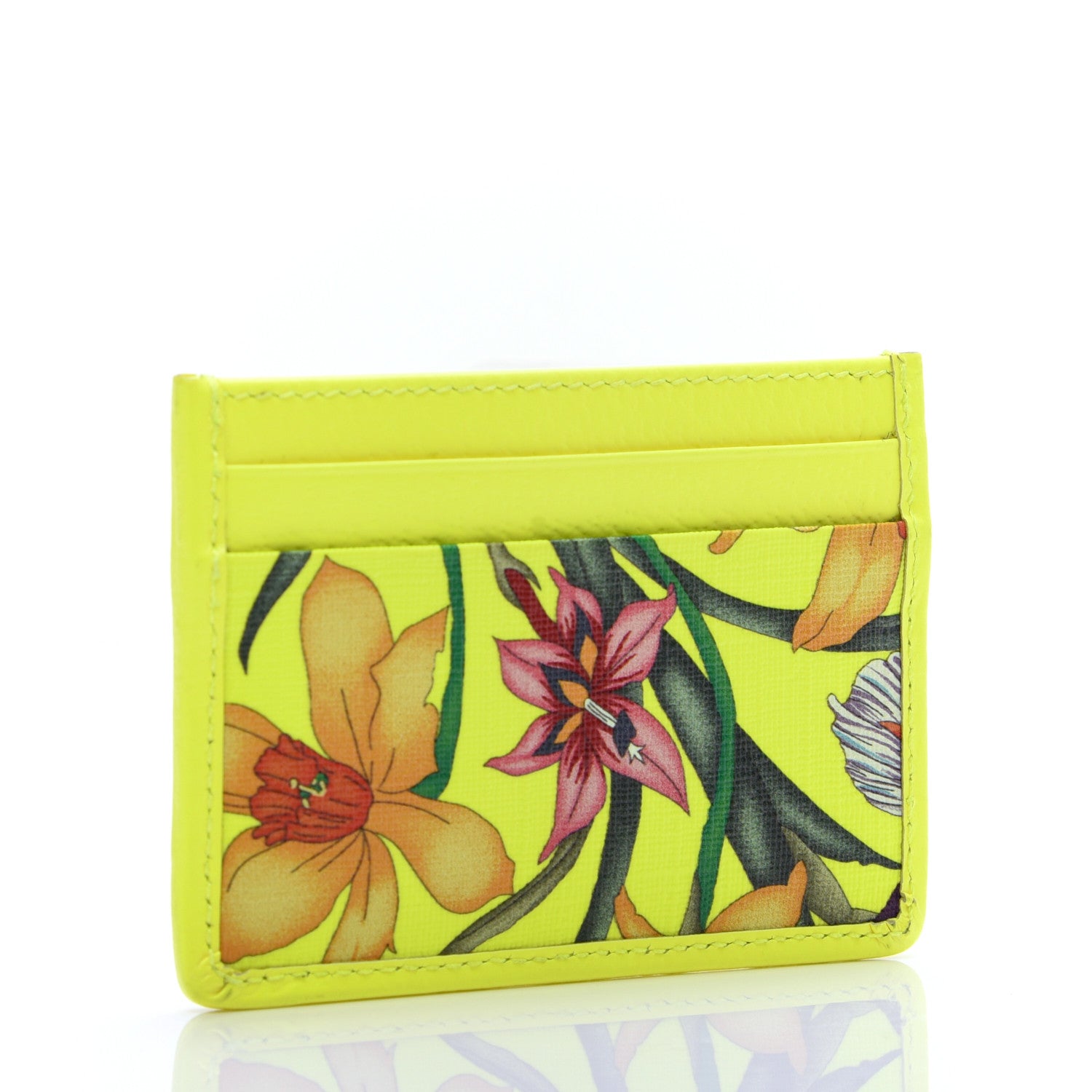 Gucci Calfskin Flora Print Zumi Card Holder Yellow Fluo 3 of 9