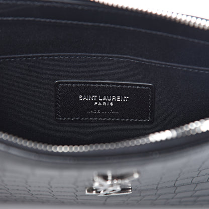 Saint Laurent Calfskin Crocodile Embossed Monogram Zip Pouch Black 6 of 7
