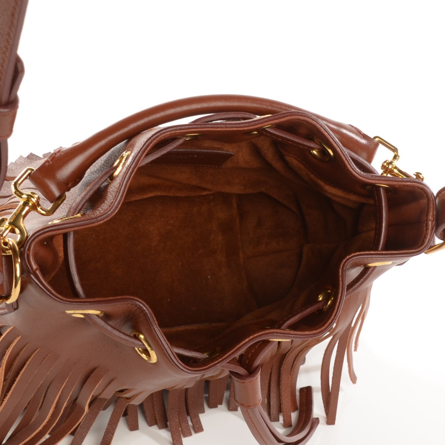 Saint Laurent Calfskin Small Emmanuelle Fringe Bucket Bag Cotto 5 of 8