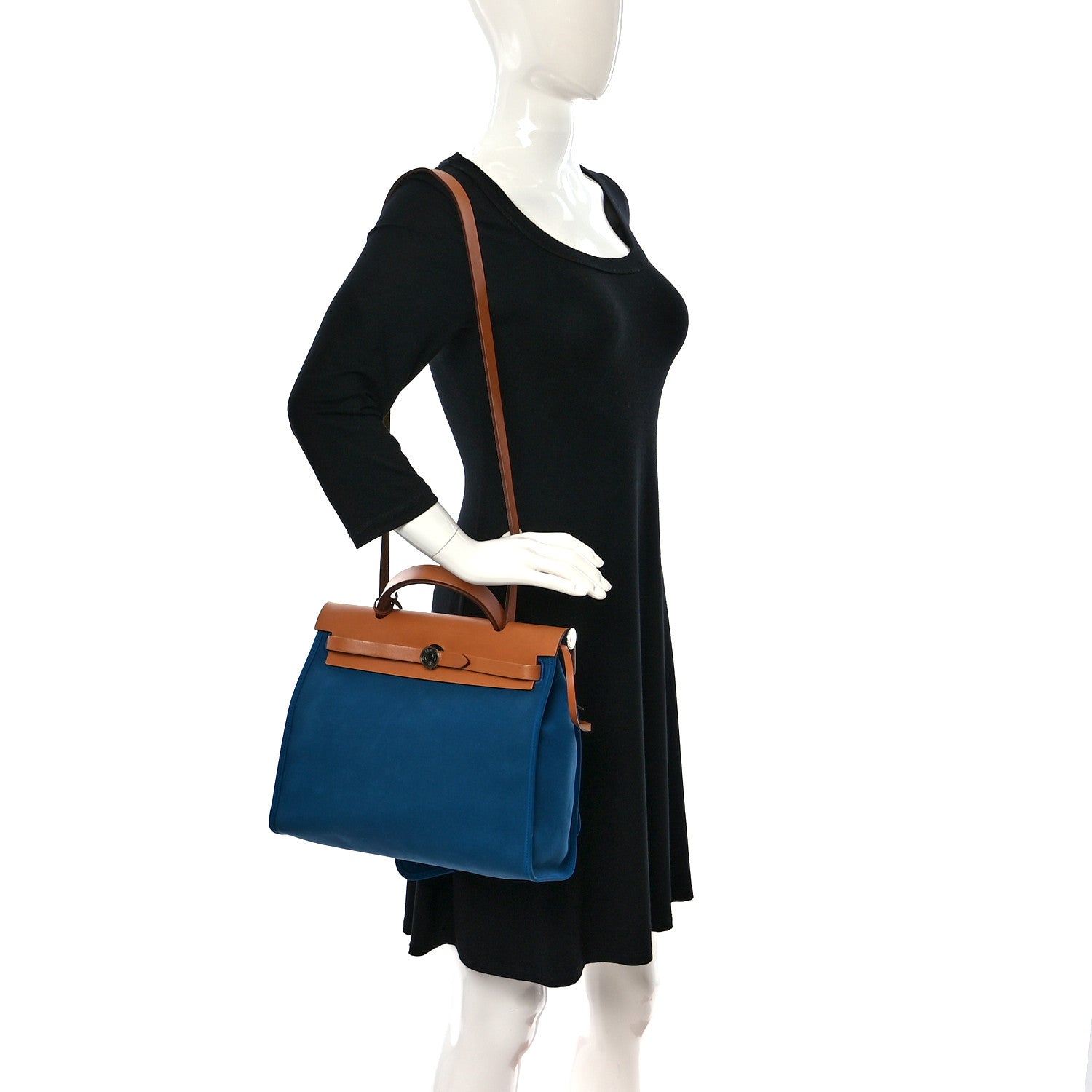 Hermes Military Toile Vache Hunter Herbag Zip 31 PM Bleu France Fauve 2 of 17