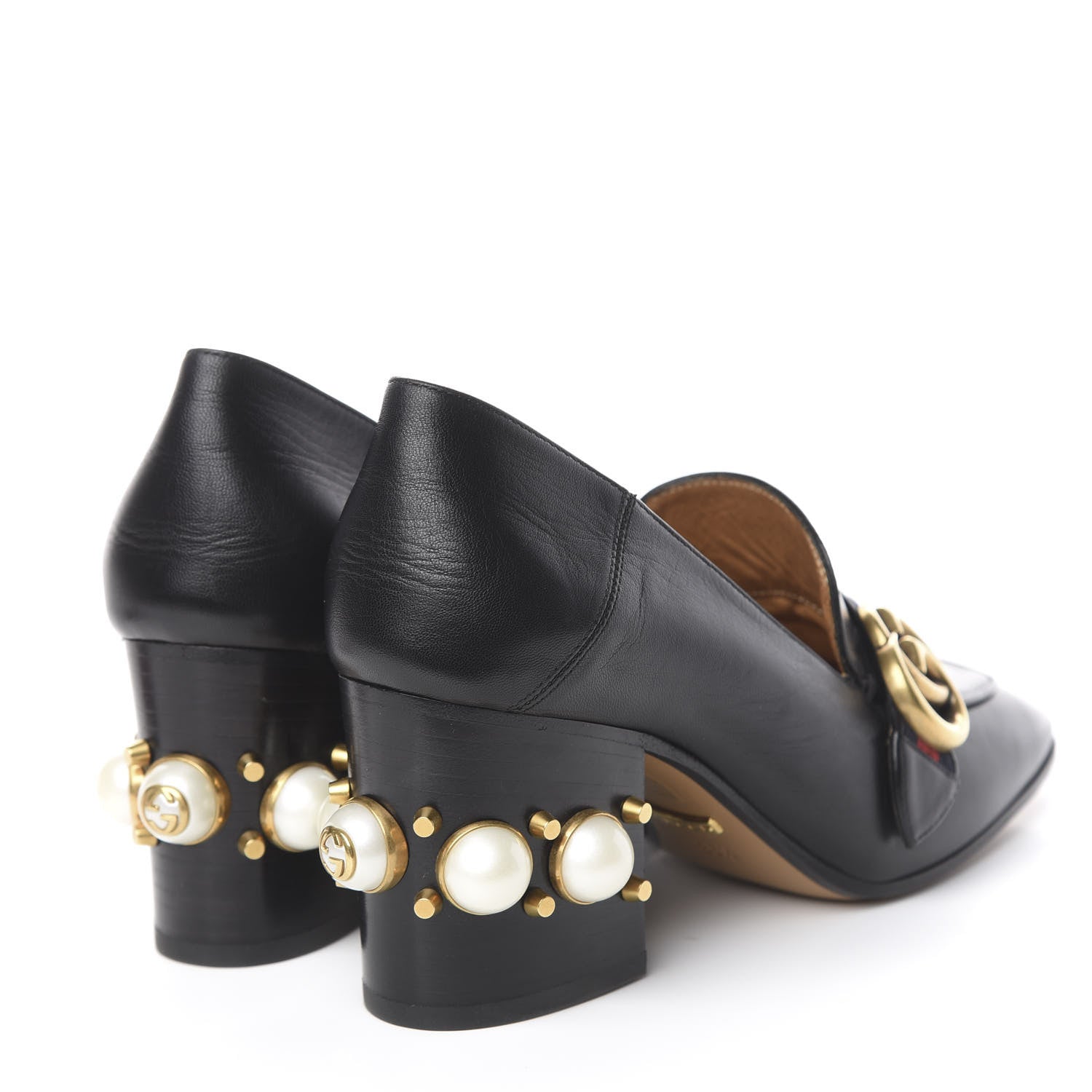 Gucci Malaga Kid Web Pearl Embellished Peyton 75mm Loafer Pumps 36.5 Black 5 of 12
