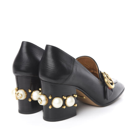 Gucci Malaga Kid Web Pearl Embellished Peyton 75mm Loafer Pumps 36.5 Black 5 of 12