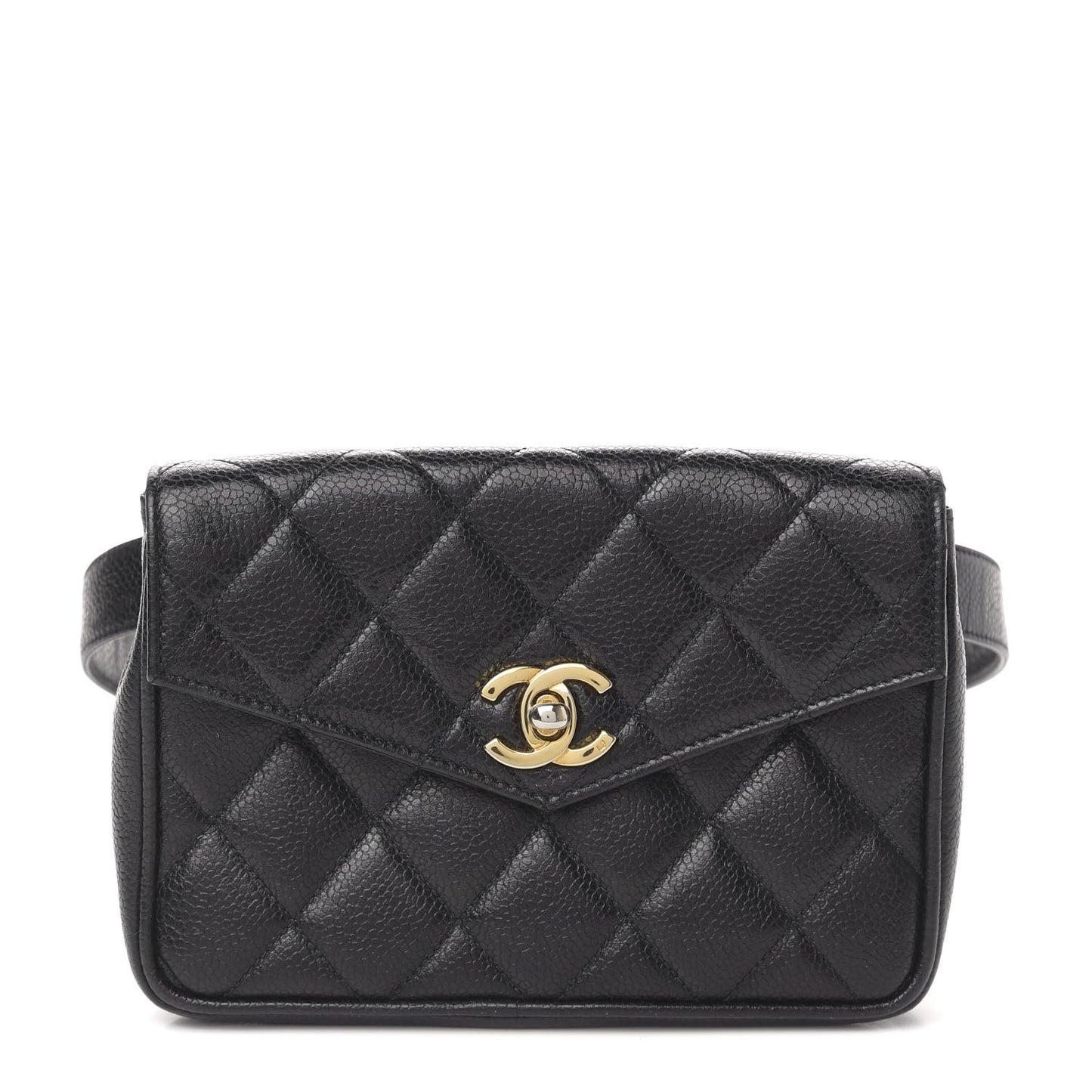 Caviar Quilted Flap Belt Bag Clutch 75 30 Black