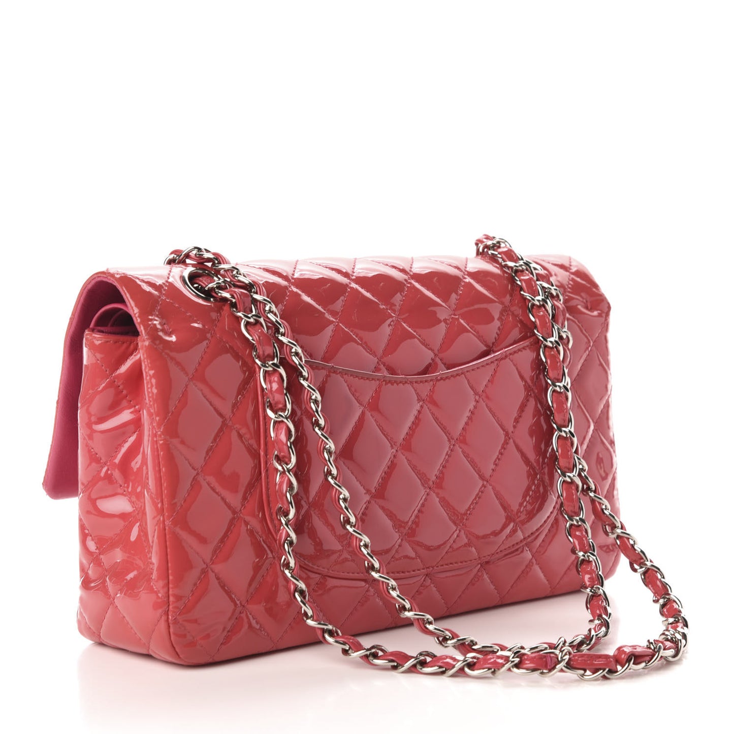 Patent Quilted Medium Double Flap Fuchsia