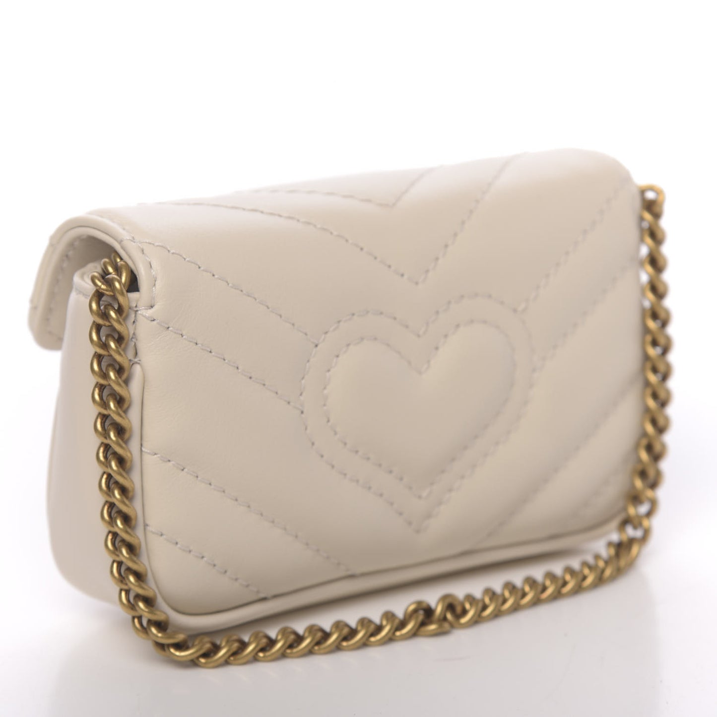 Calfskin Matelasse Heart GG Marmont 2.0 Coin Purse On A Chain Mystic White