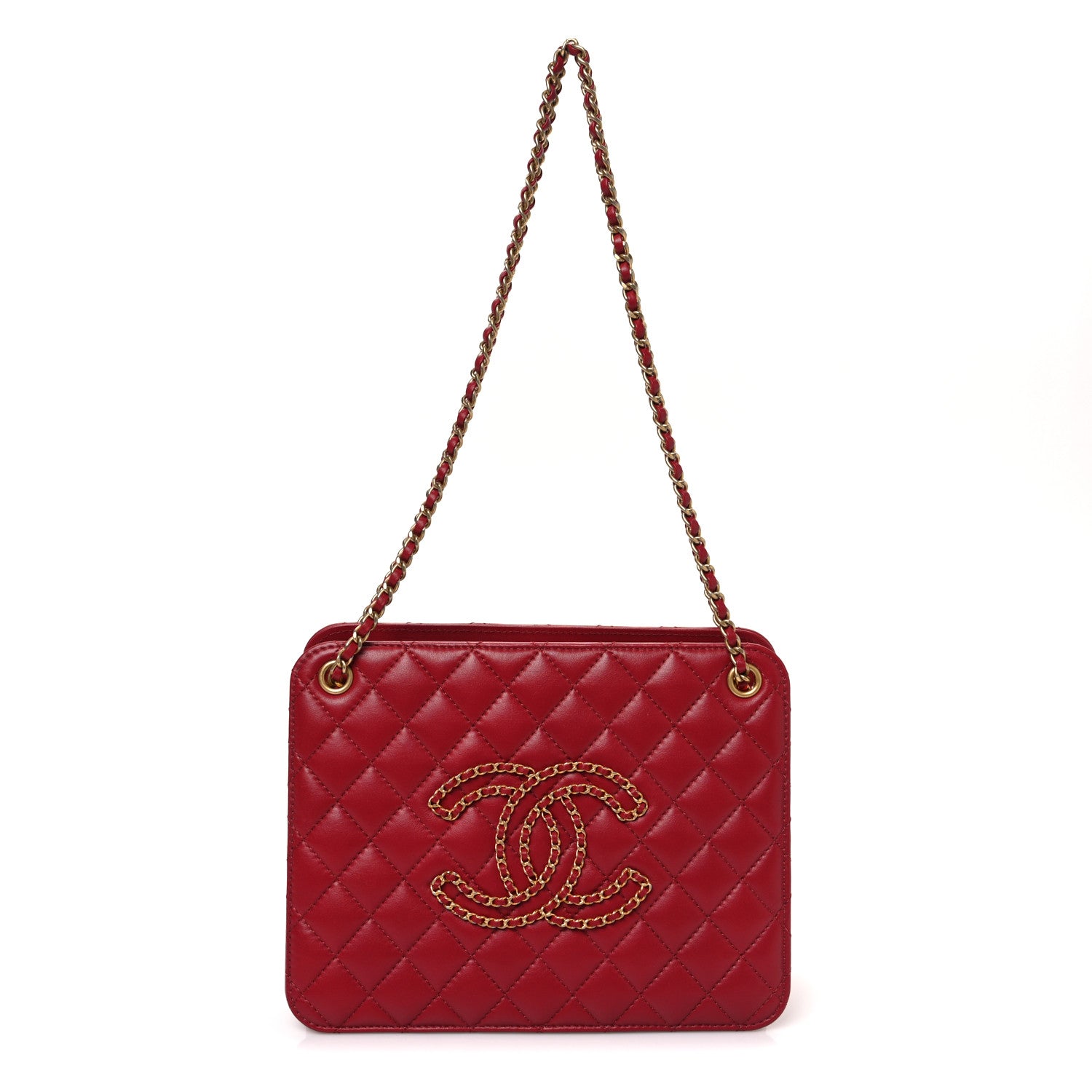 Chanel Calfskin Quilted CC Chain Accordion Tote Red 1 of 10
