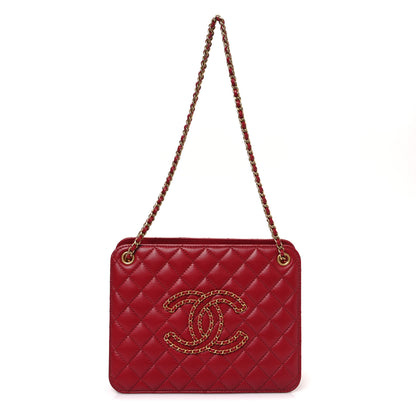Chanel Calfskin Quilted CC Chain Accordion Tote Red 1 of 10