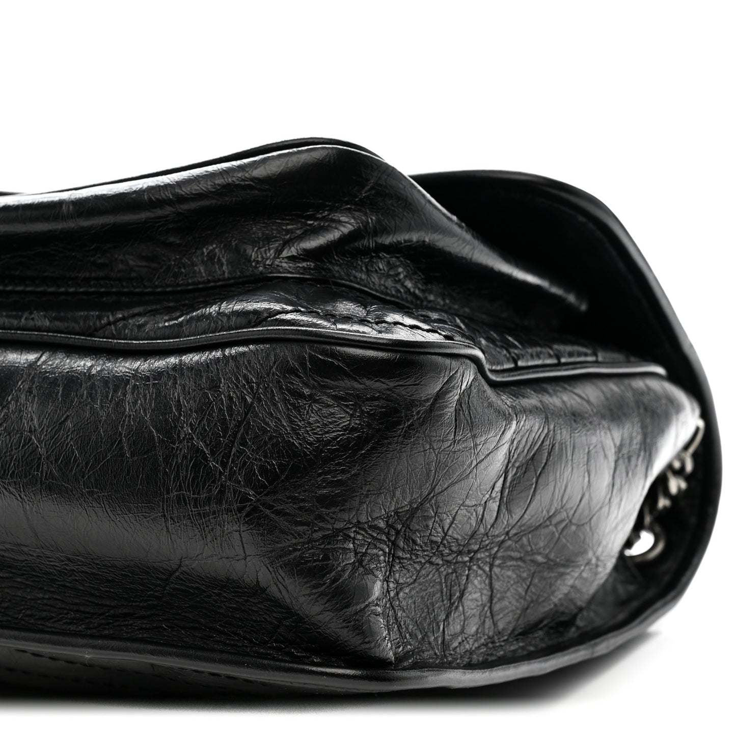 Crinkled Calfskin Matelasse Monogram Large Niki Chain Satchel Black Black