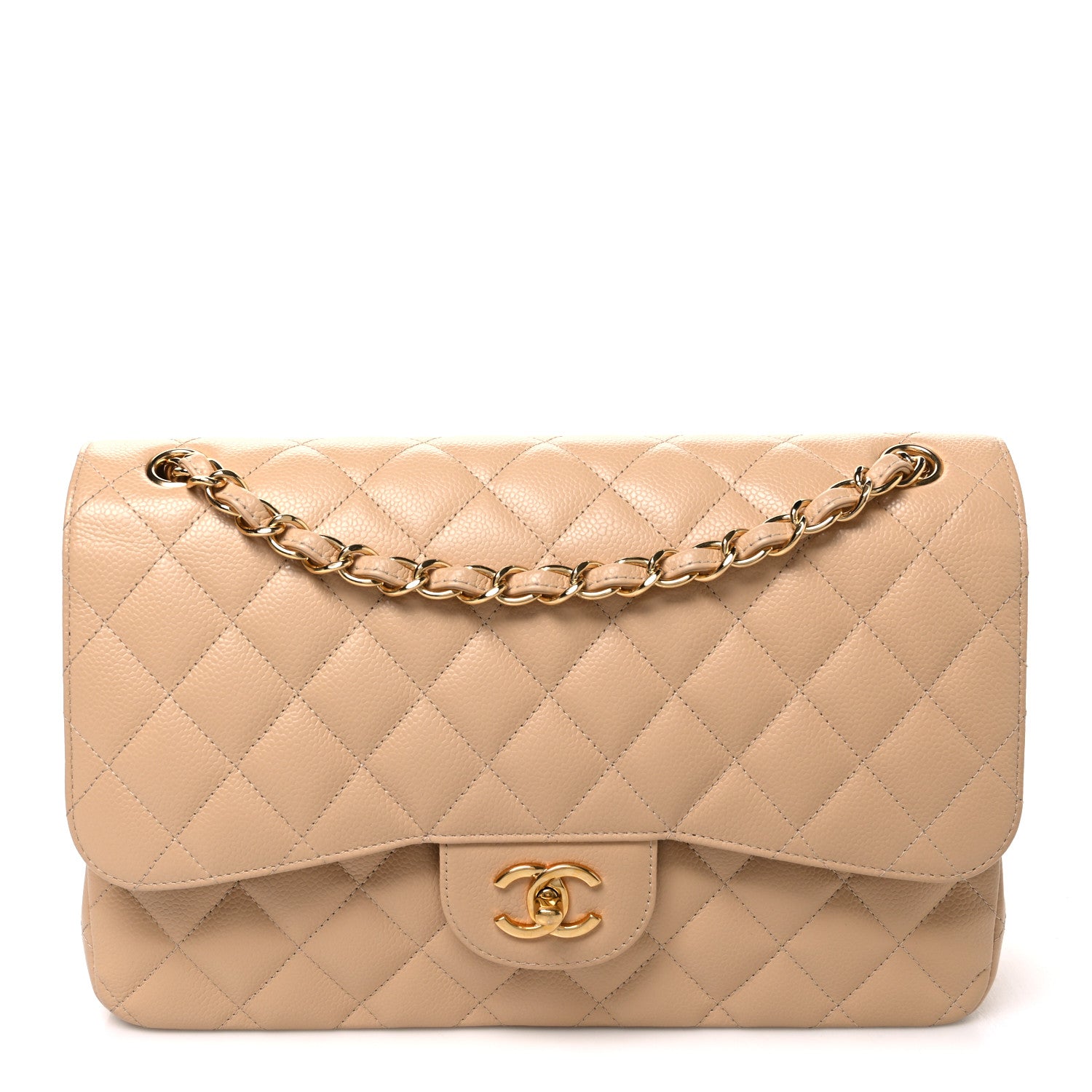 Chanel Caviar Quilted Jumbo Double Flap Beige 1 of 10