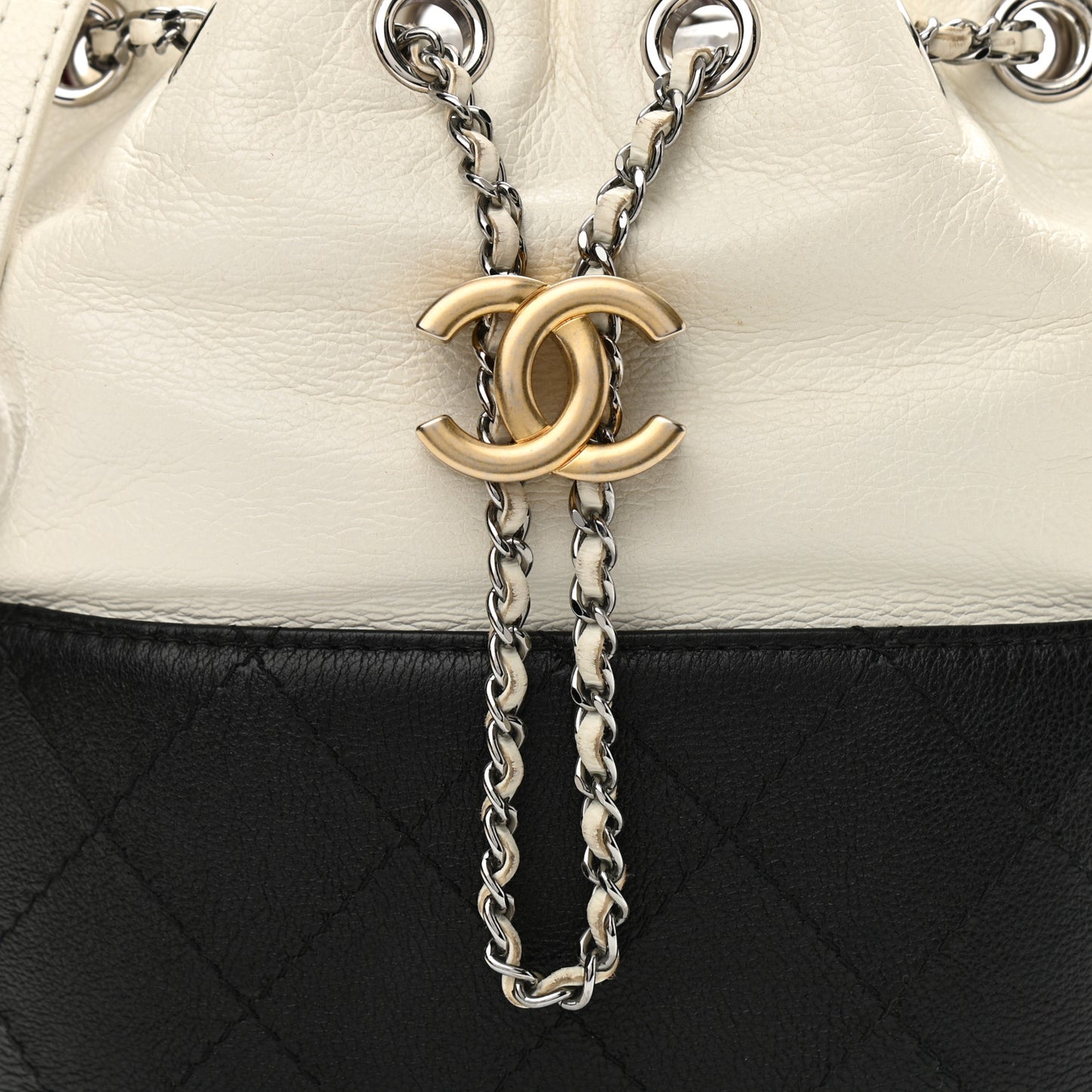 Aged Calfskin Quilted Small Gabrielle Bucket White Black
