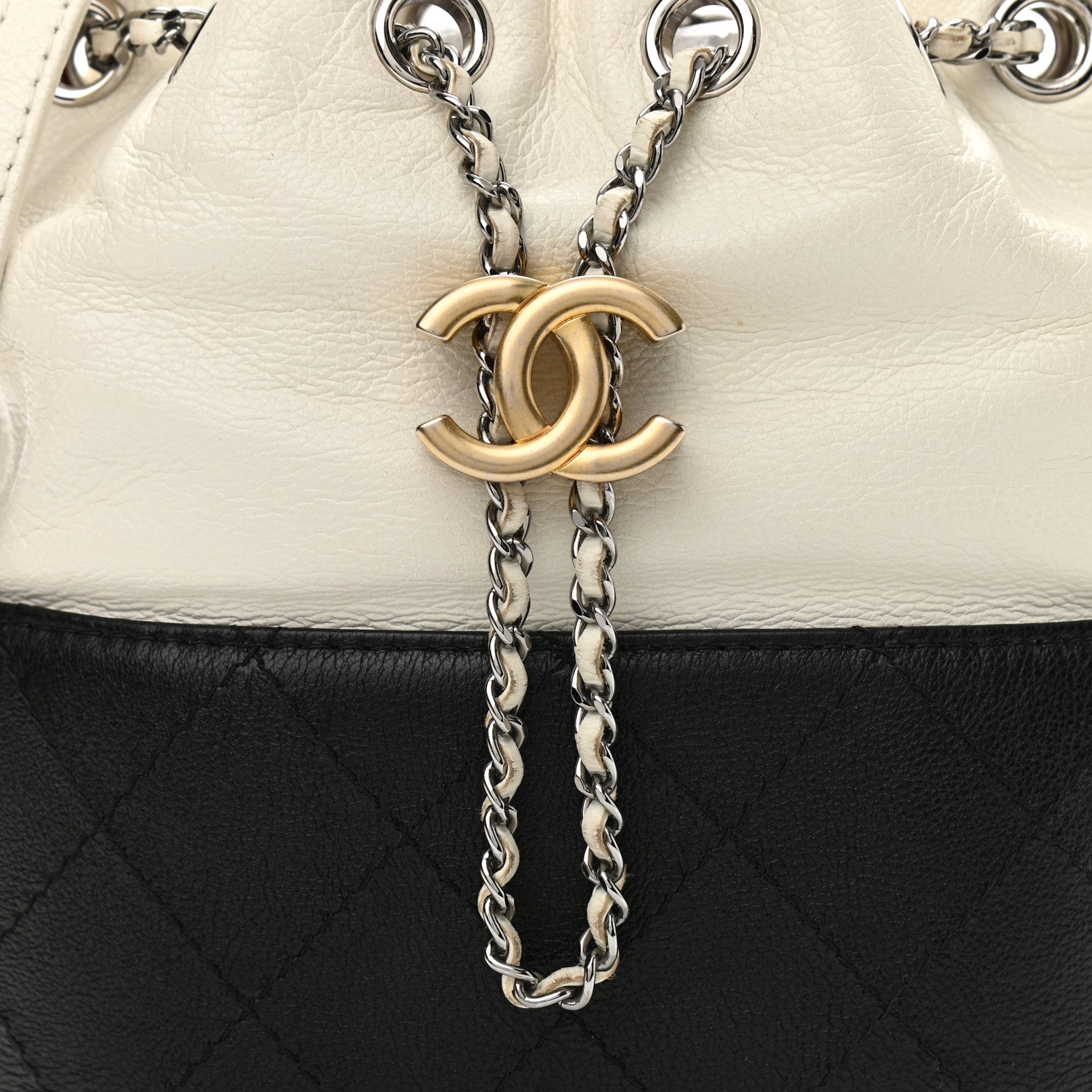 Chanel Aged Calfskin Quilted Small Gabrielle Bucket White Black 8 of 13