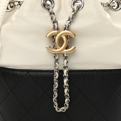 Chanel Aged Calfskin Quilted Small Gabrielle Bucket White Black 8 of 13