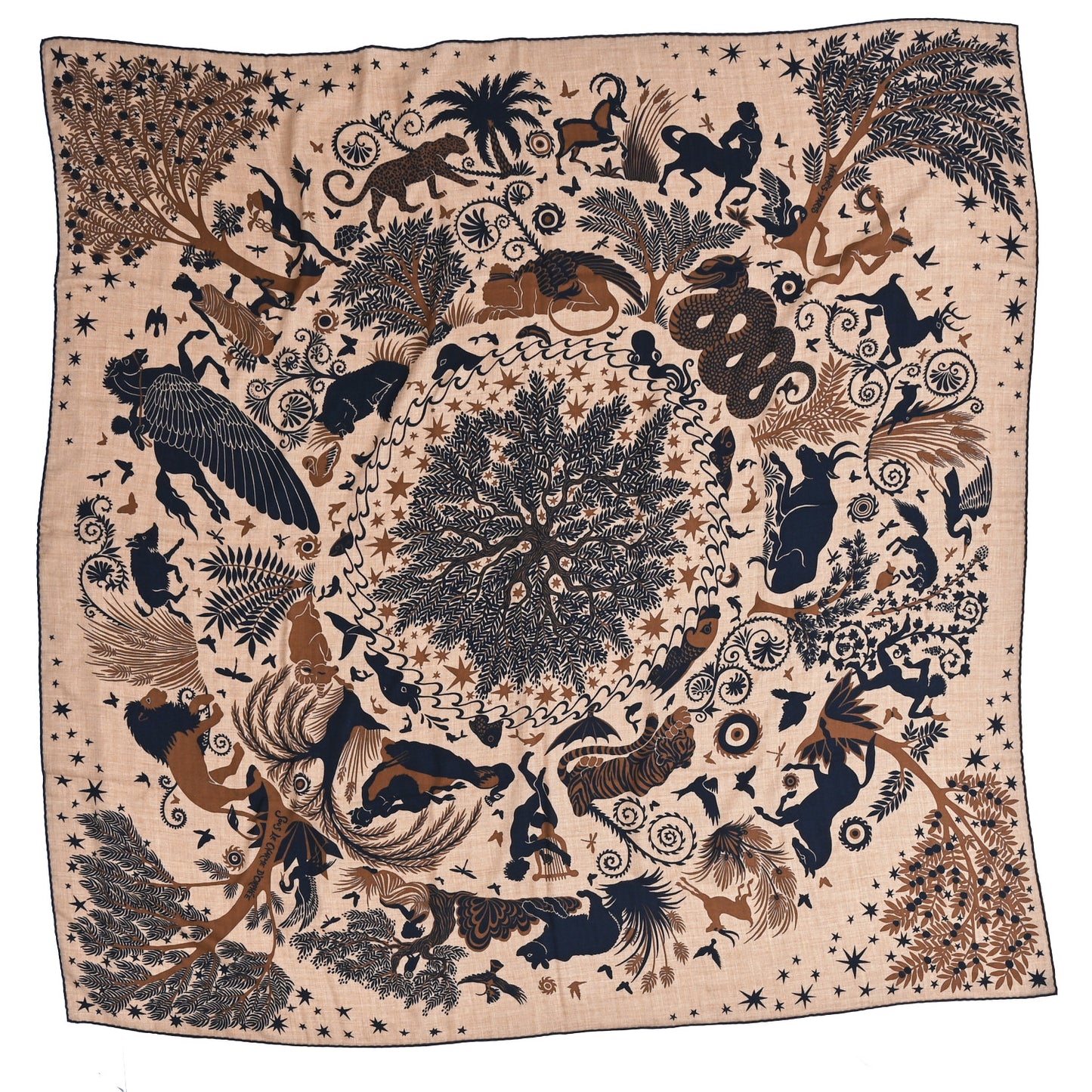 Silk Sous Le Charme d'Orphee Double Face Scarf 140 Caramel Caban Noisette