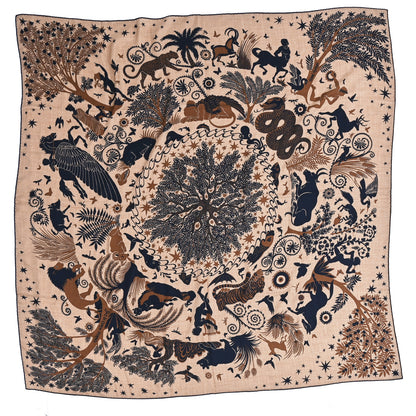 Hermes Silk Sous Le Charme d'Orphee Double Face Scarf 140 Caramel Caban Noisette 1 of 4