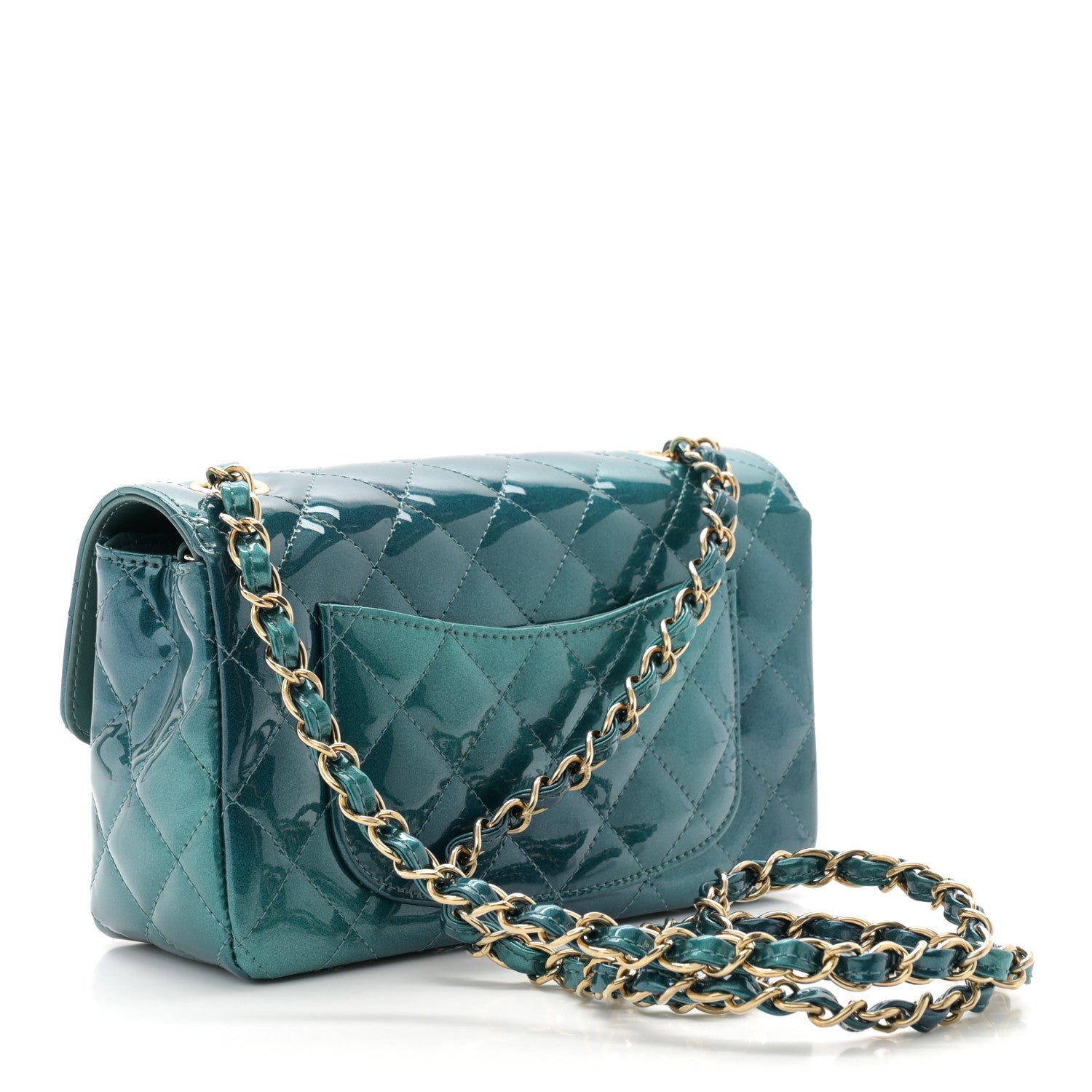 Chanel Shaded Patent Calfskin Quilted Mini Rectangular Flap Green Blue 3 of 11