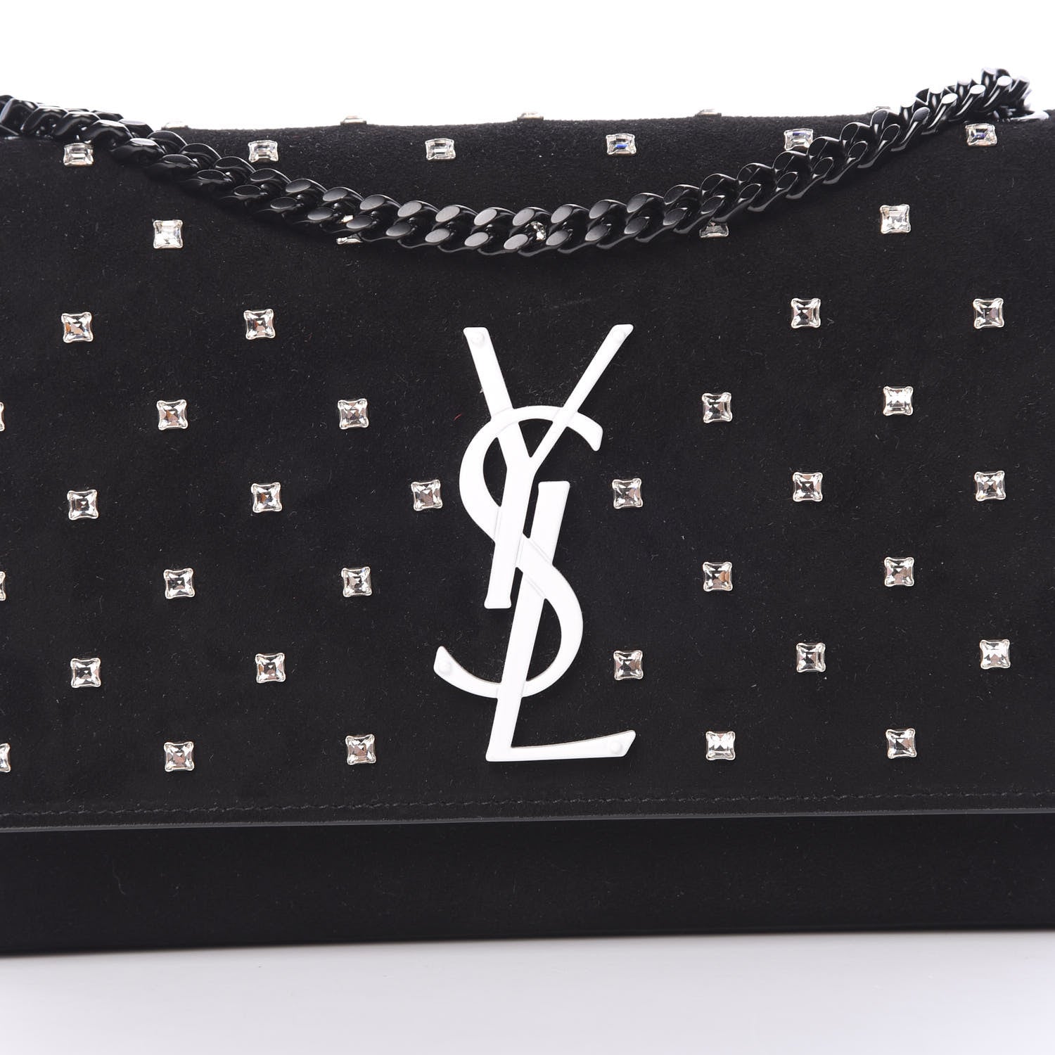 Saint Laurent Suede Crystal Studded Monogram Small Kate Satchel Black 7 of 12