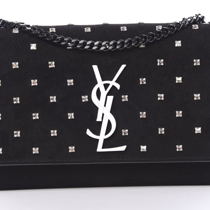 Saint Laurent Suede Crystal Studded Monogram Small Kate Satchel Black 7 of 12