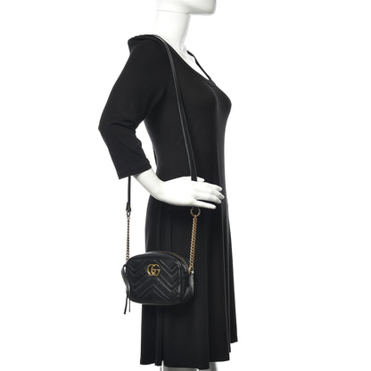 Gucci Calfskin Matelasse Mini GG Marmont Chain Shoulder Bag Black 3 of 13