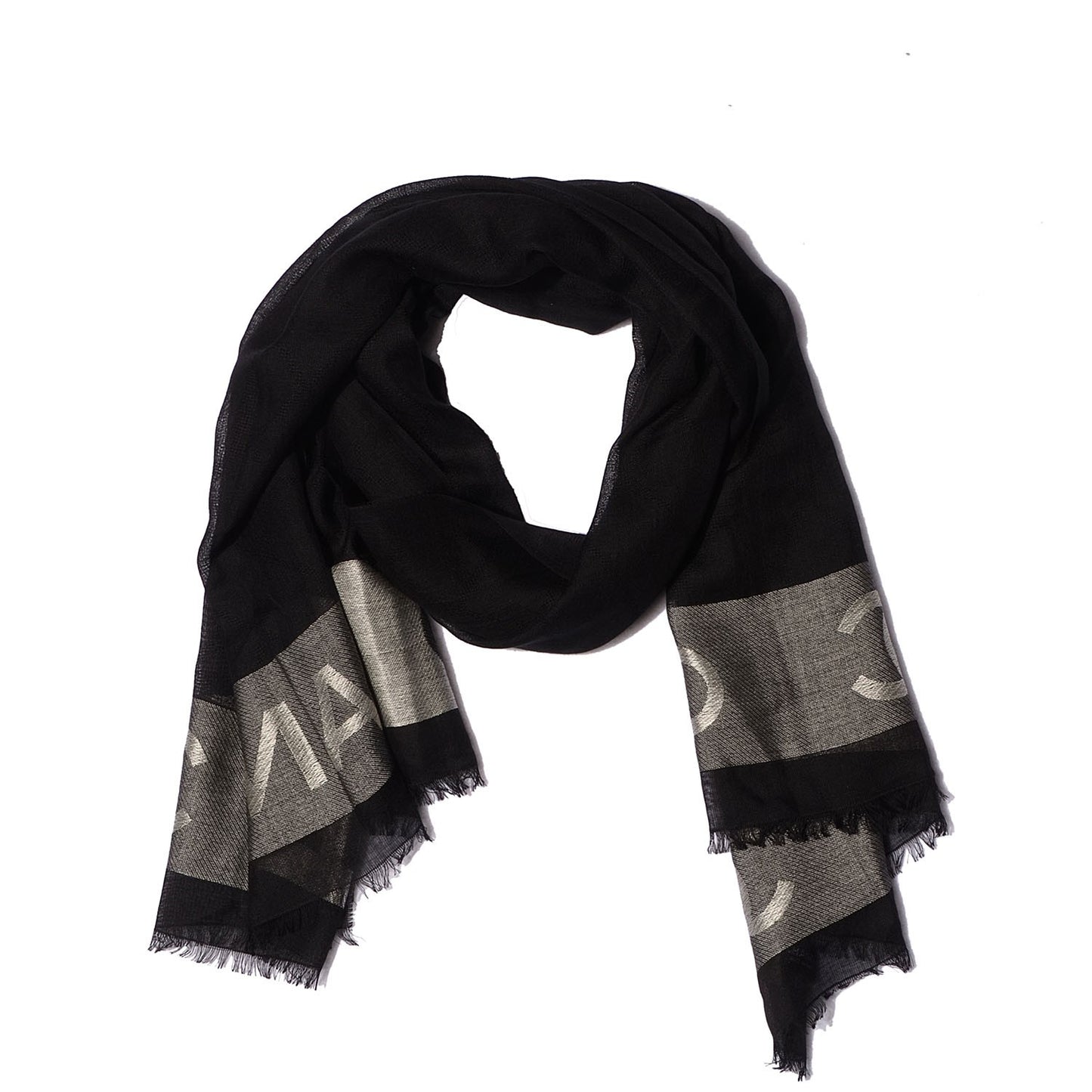Wool Silk Cashmere CC Scarf Shawl Black White