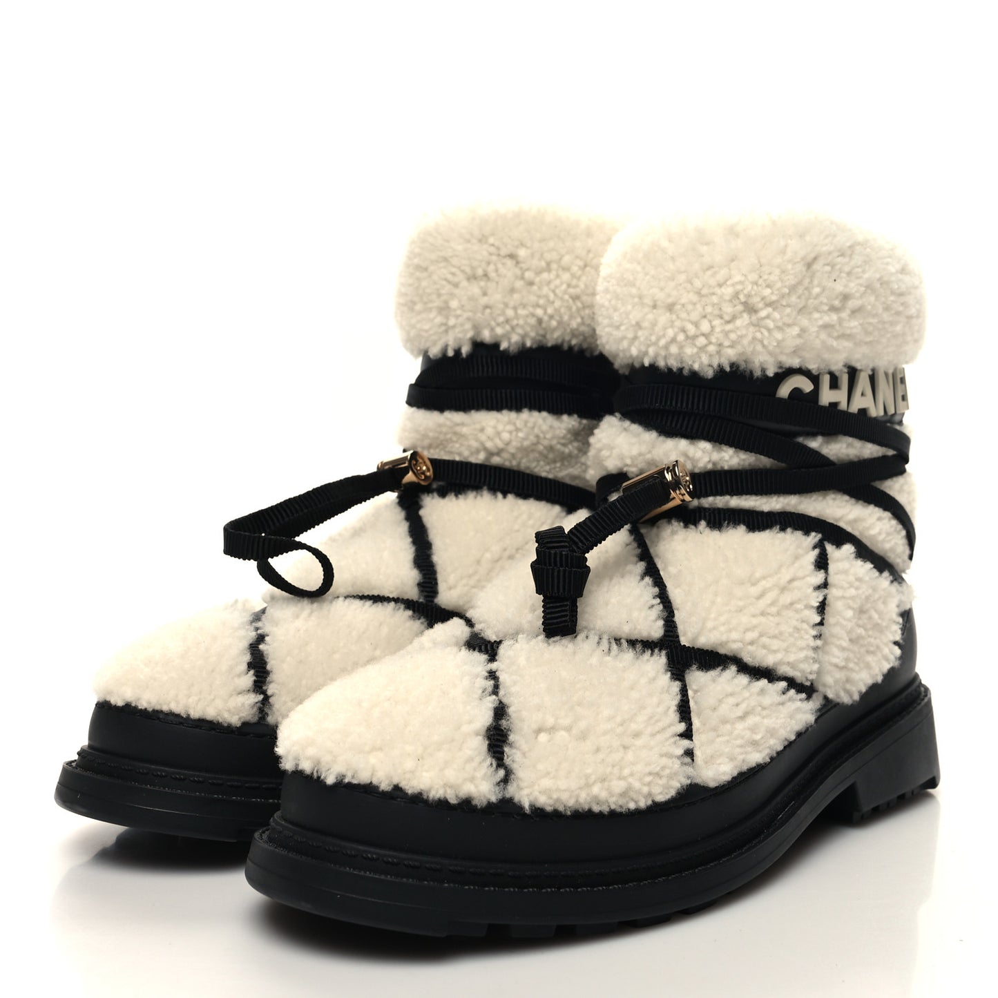 Shearling Nylon Grosgrain CC Ankle Snow Boots 40 Black