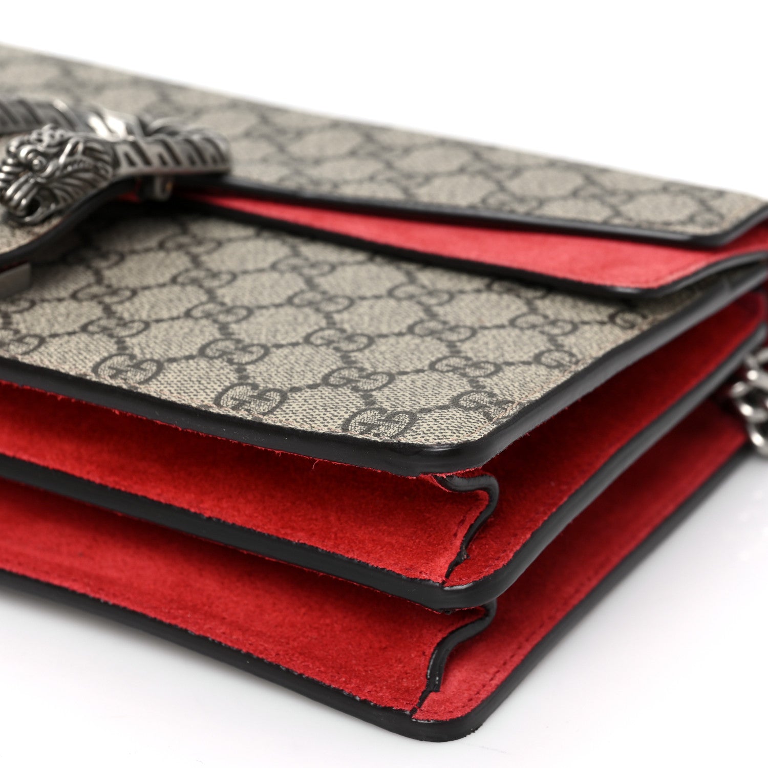 Gucci GG Supreme Monogram Suede Small Dionysus Shoulder Bag Beige Ebony Vulcanic Red 9 of 10