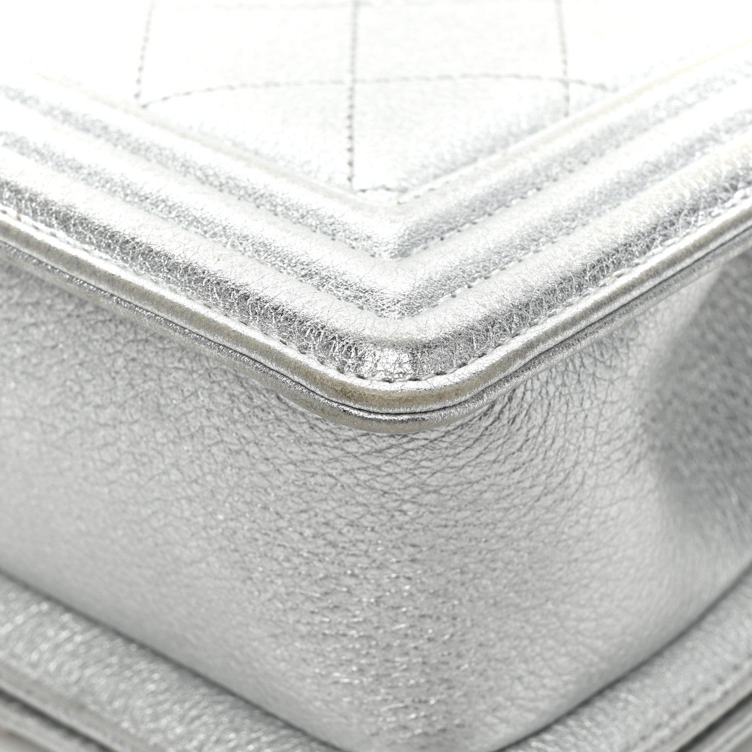 Chanel Metallic Calfskin Camellia Quilted Small Boy Flap Silver 15 of 18