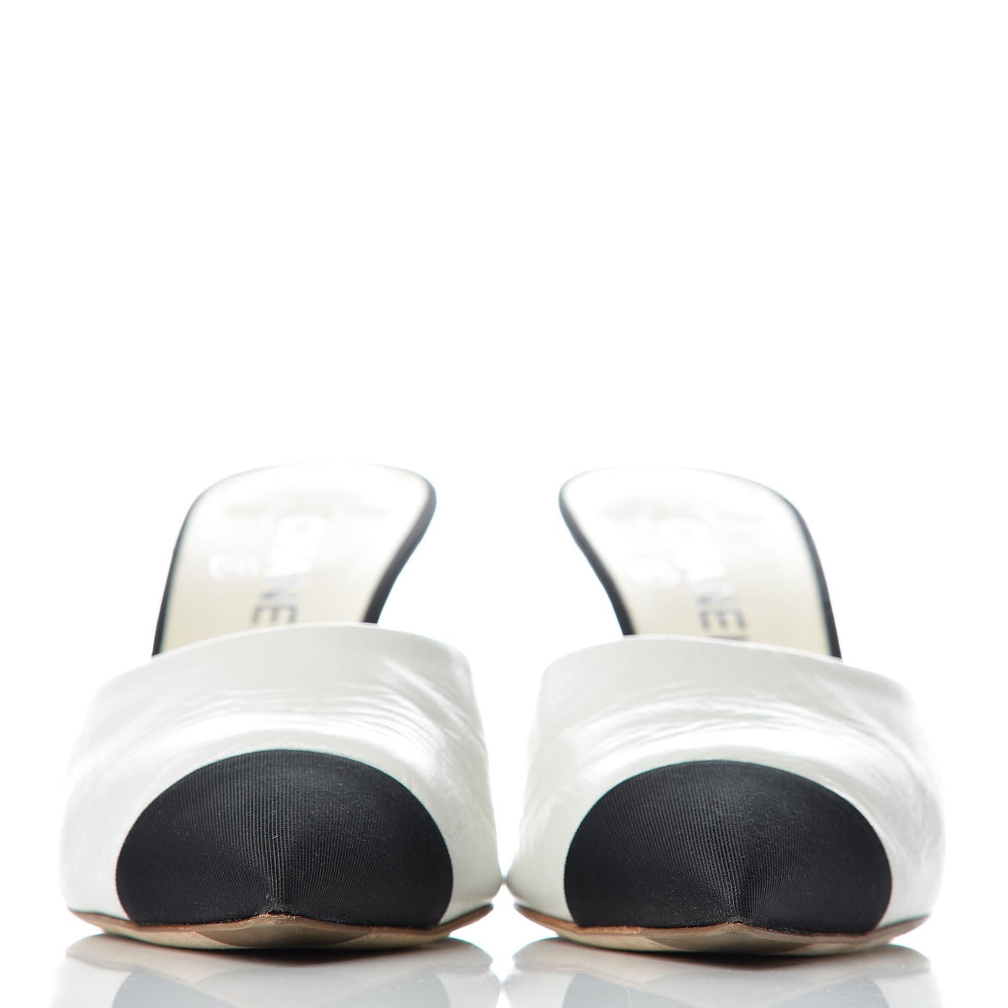 Patent Lambskin Grosgrain Cap Toe Pearl Mule 39 White Black
