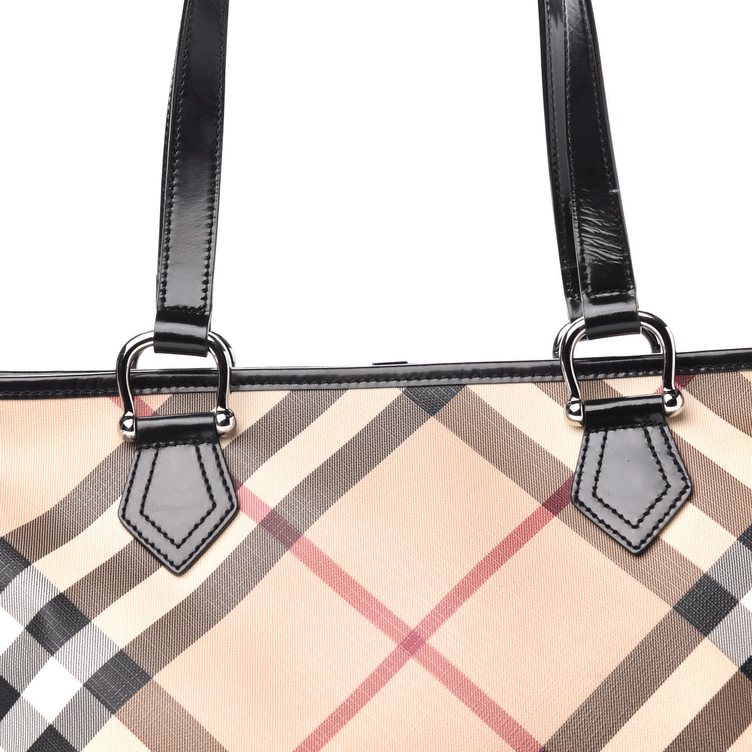 Burberry Patent Trim Nova Check Shopper Tote Black 15 of 15