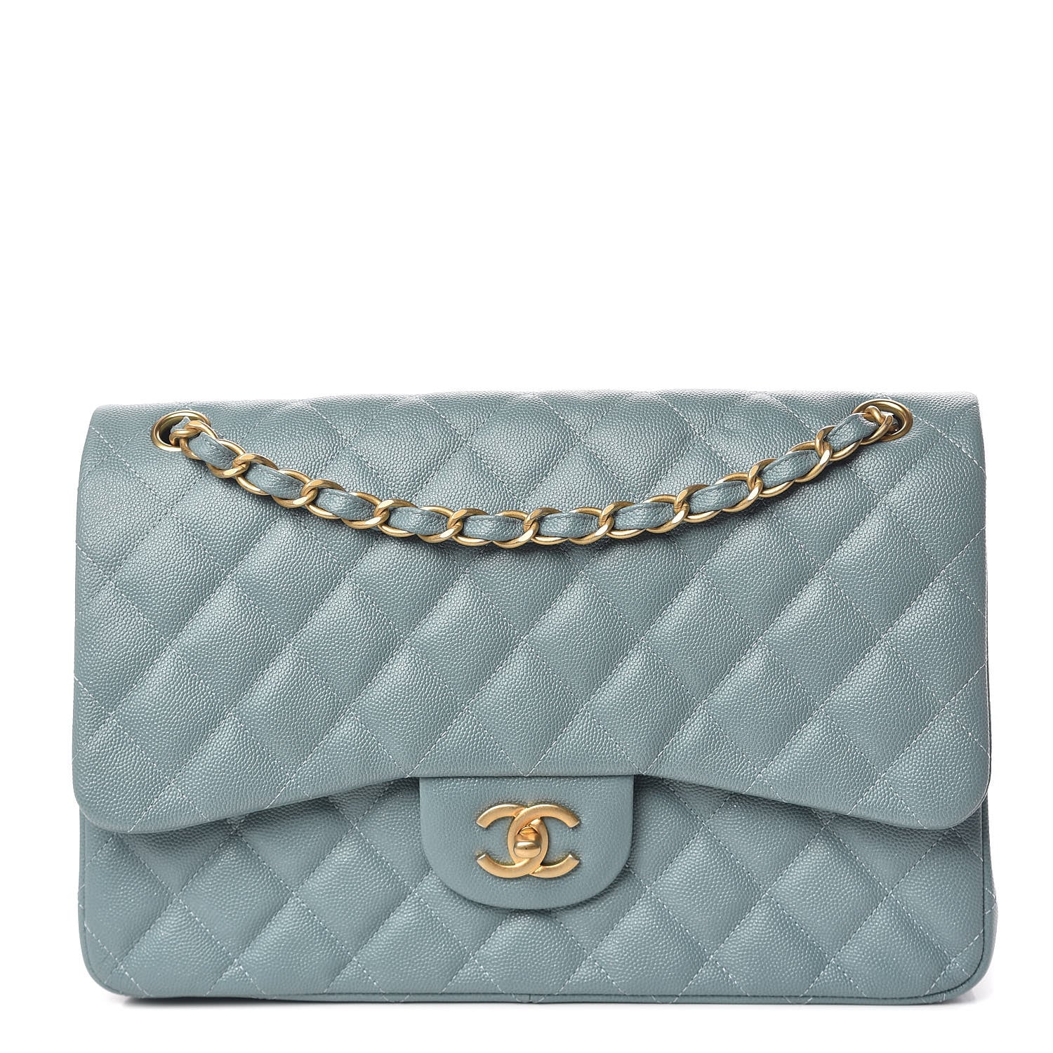 Chanel Iridescent Caviar Quilted Jumbo Double Flap Light Blue 1 of 10