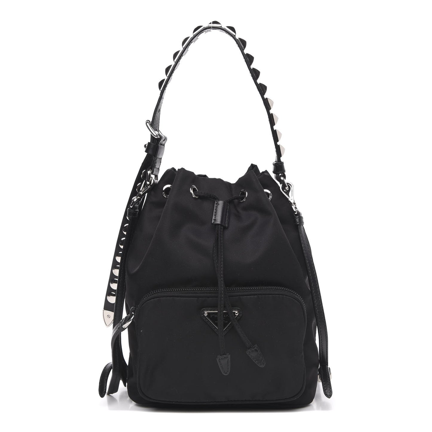 Tessuto Nylon Studded New Vela Mini Bucket Crossbody Bag Black