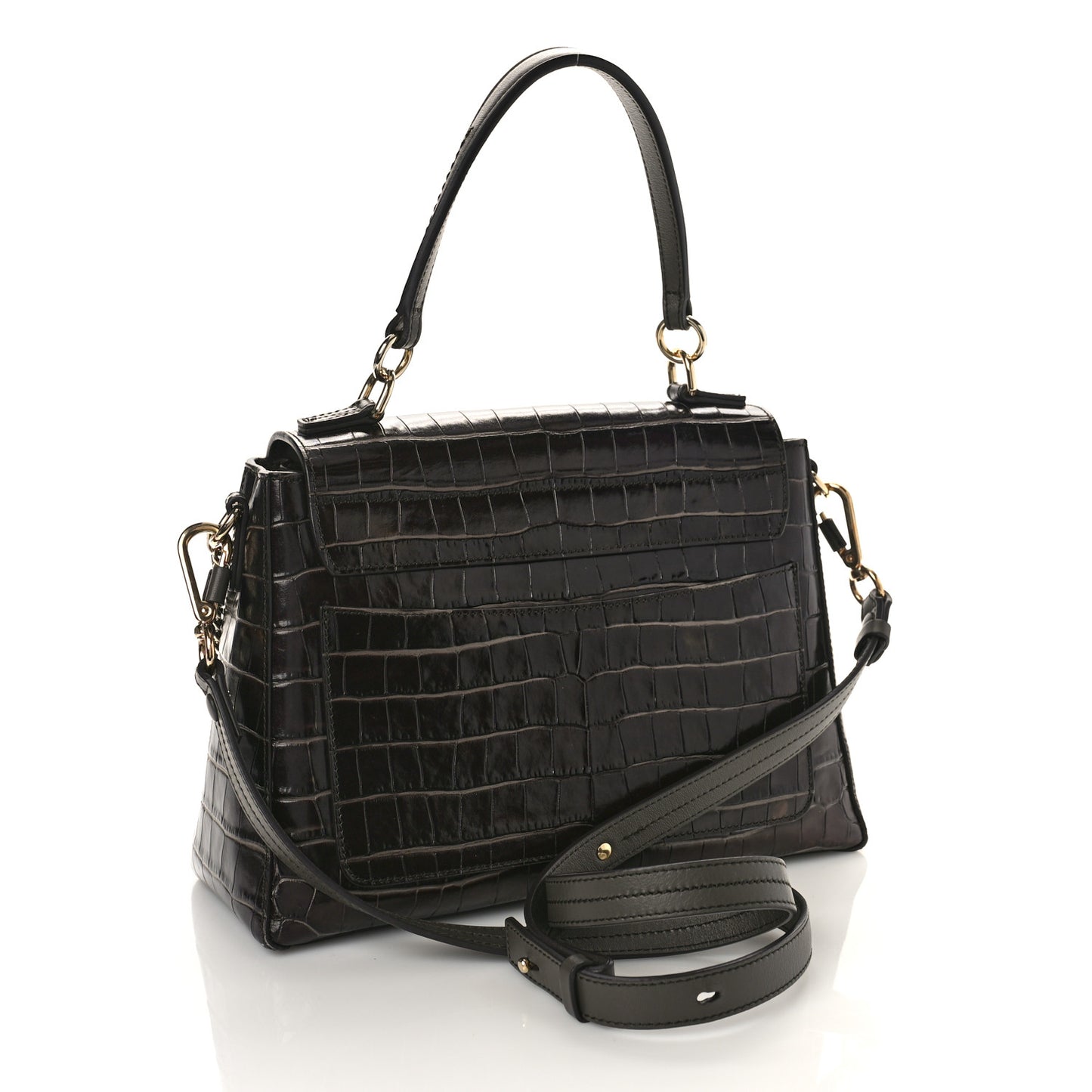 Calfskin Crocodile Embossed Small Faye Day Shoulder Bag Profound Brown