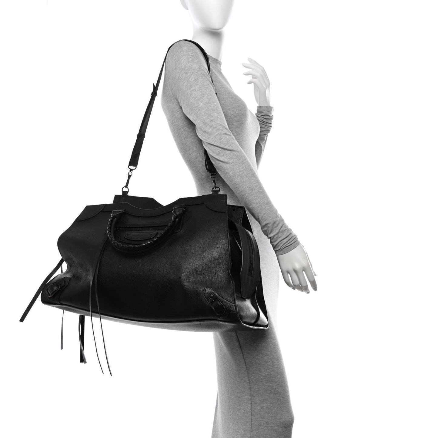 Grained Calfskin Neo Classic Black Hardware Large Top Handle Bag Black