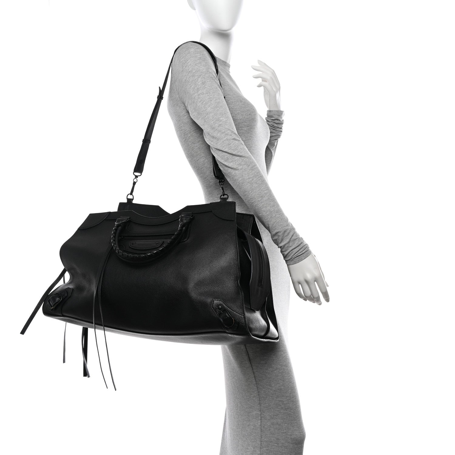 Balenciaga Grained Calfskin Neo Classic Black Hardware Large Top Handle Bag Black 2 of 12