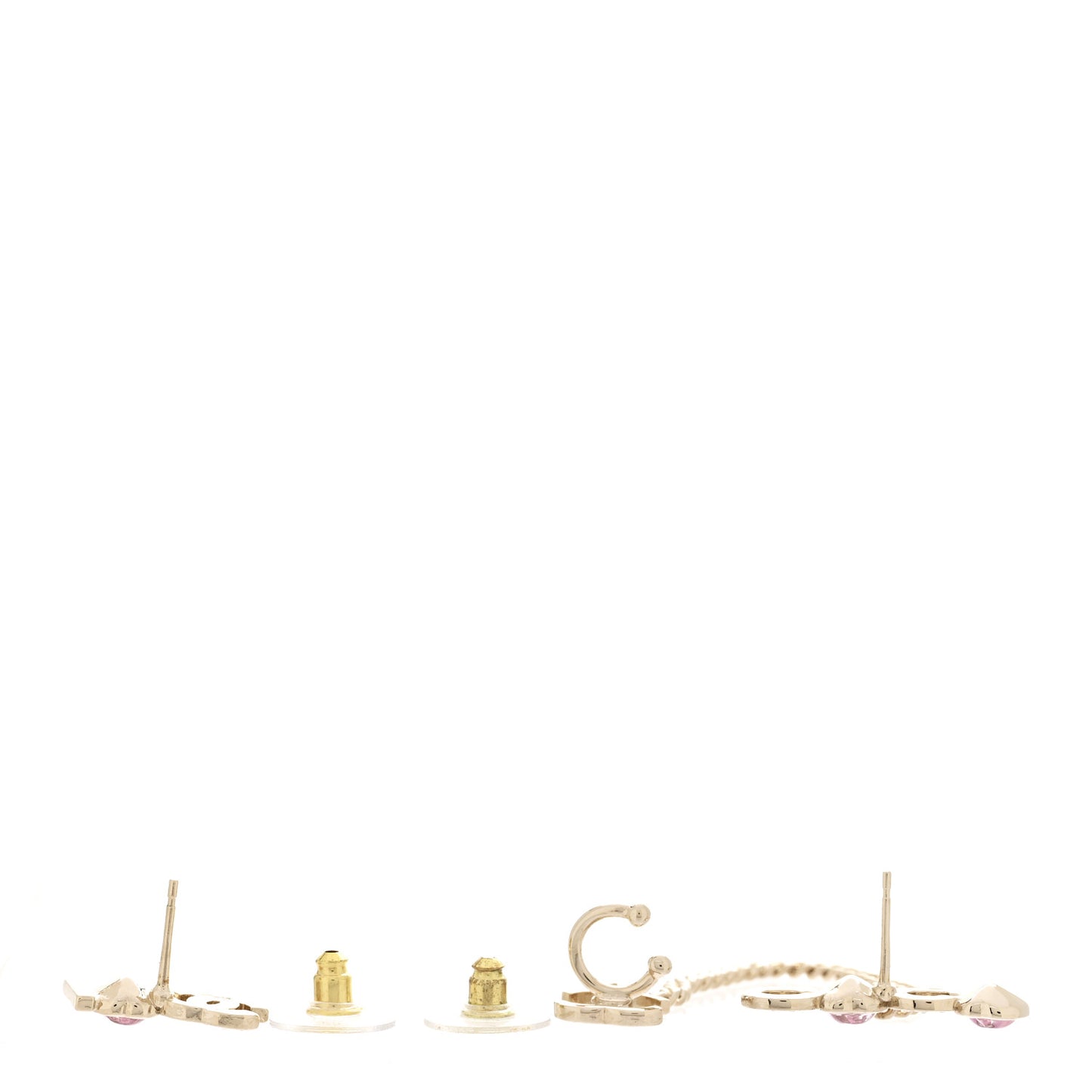 Metal Strass I Love Coco Heart Chain Climber Earrings Gold Pink