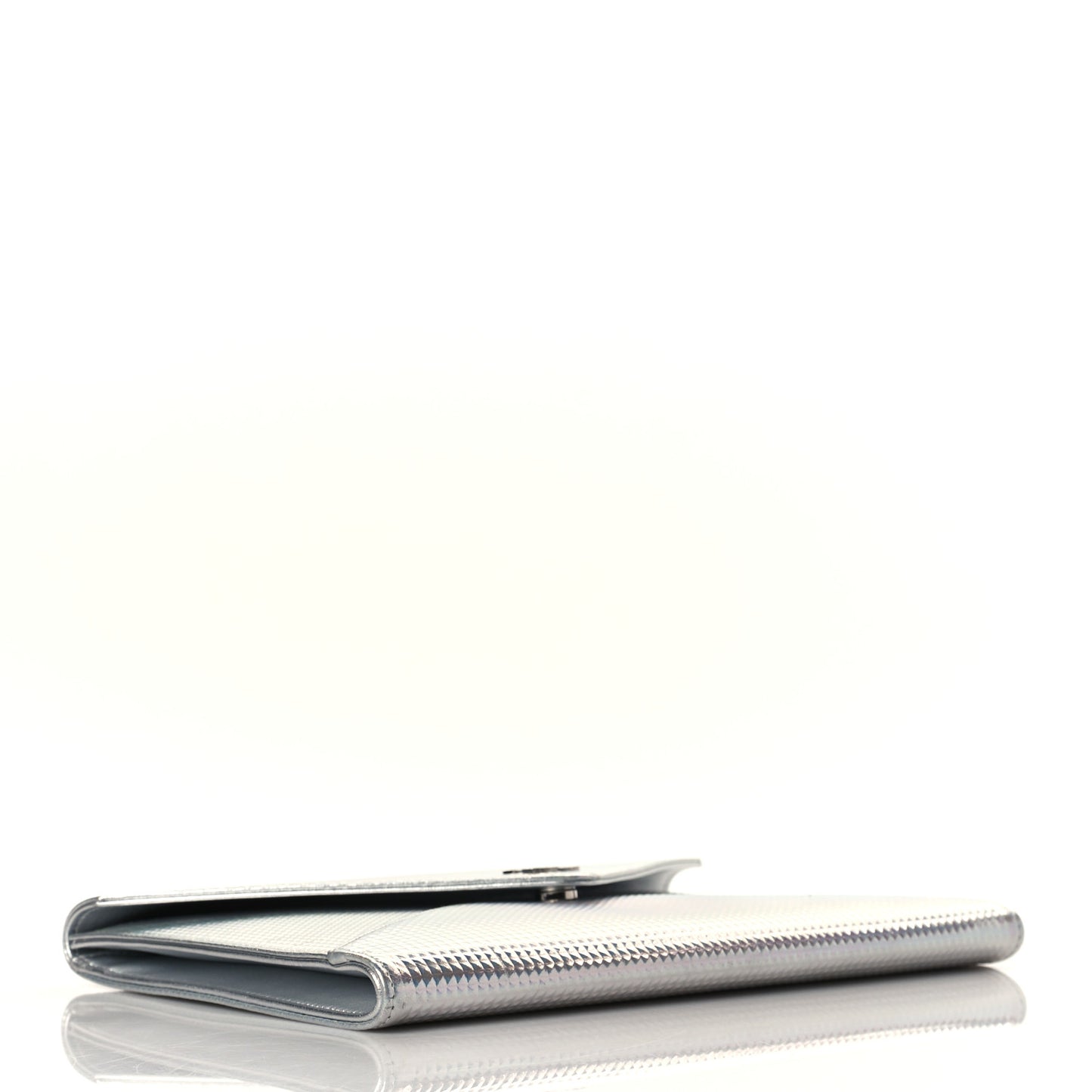 Metallic Lambskin Embossed Envelope Clutch Silver