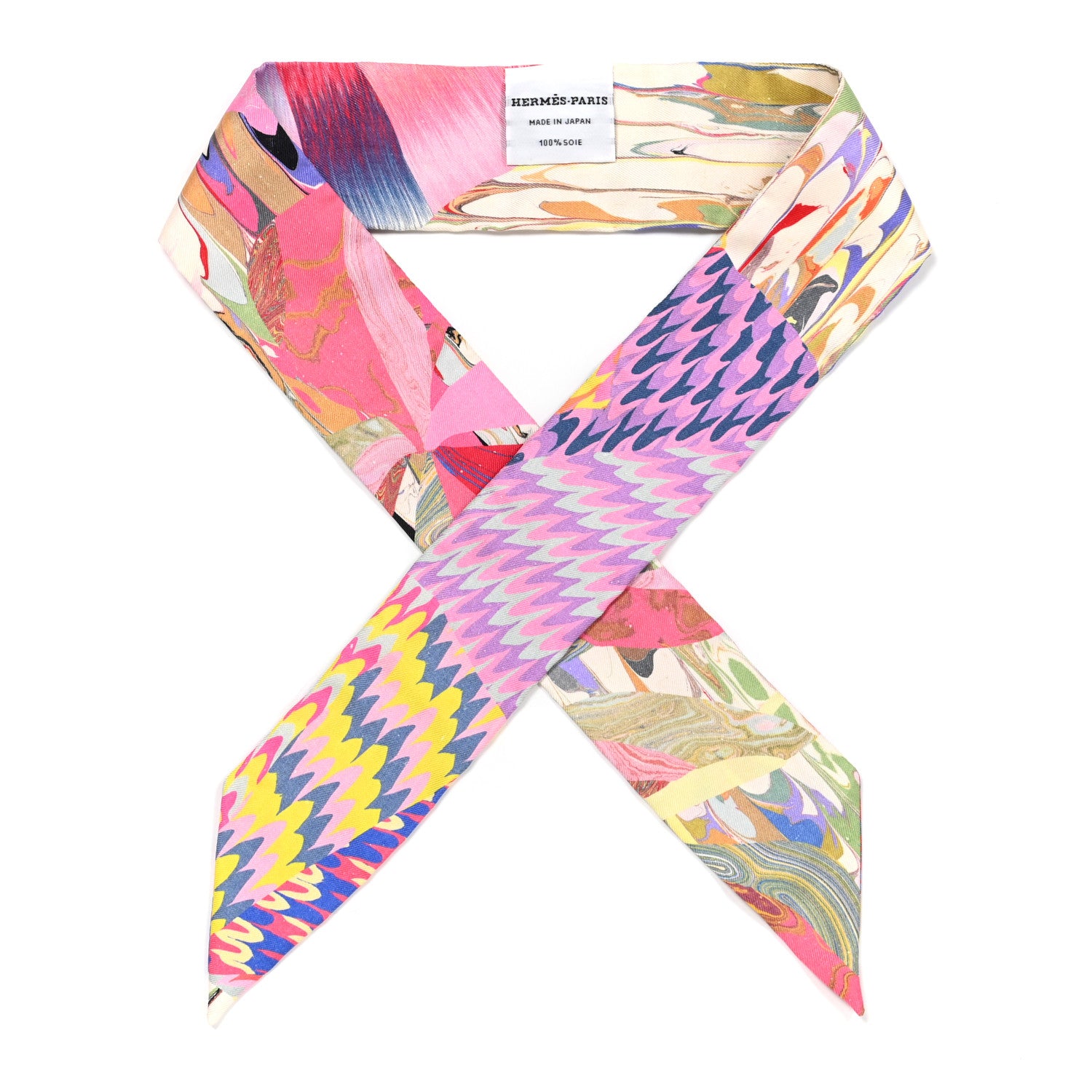 Hermes Silk Marble Silk Twilly Rose Vert Violet 1 of 4