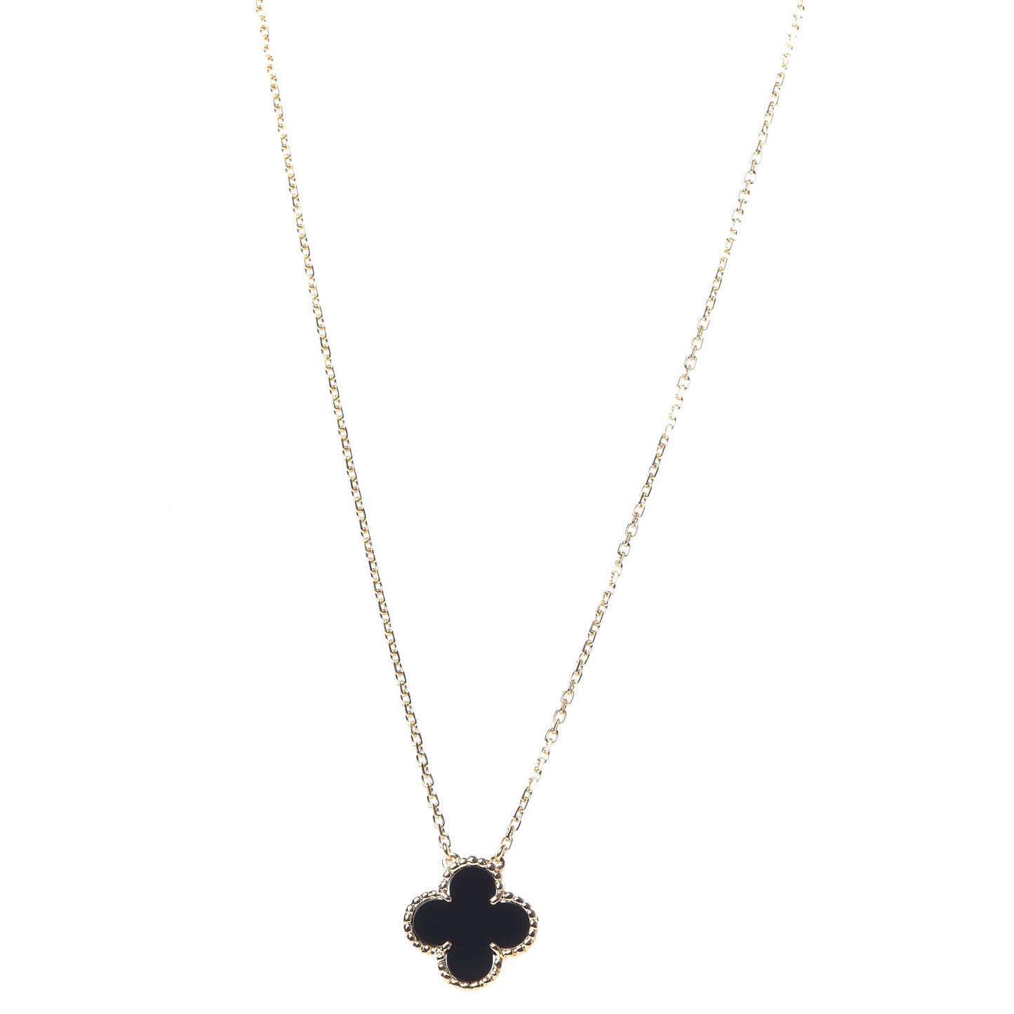 18K Yellow Gold Black Onyx Vintage Alhambra Pendant Necklace