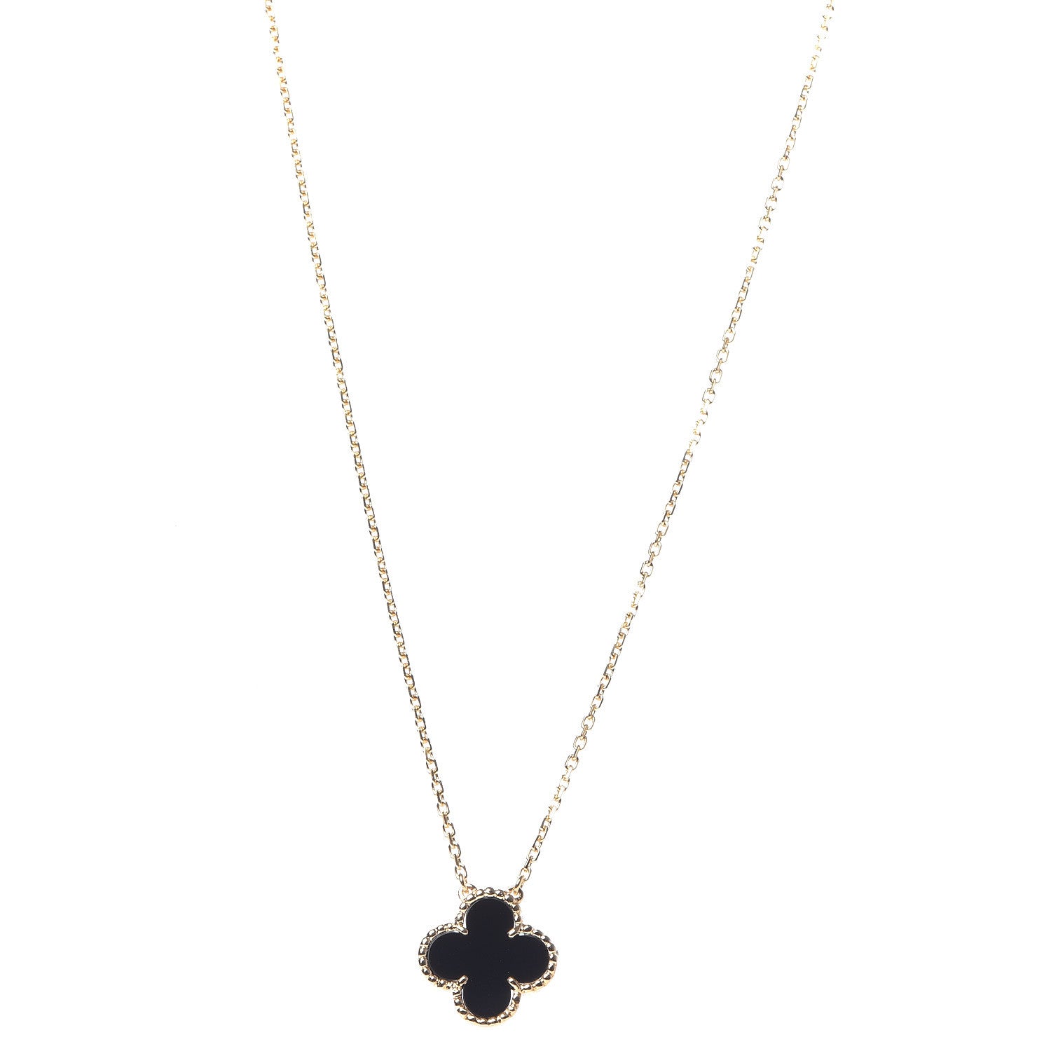 Van Cleef & Arpels 18K Yellow Gold Black Onyx Vintage Alhambra Pendant Necklace 1 of 6