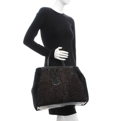 Fendi Astrakhan Shearling Patent Large 2Jours Tote Brown Black 2 of 10