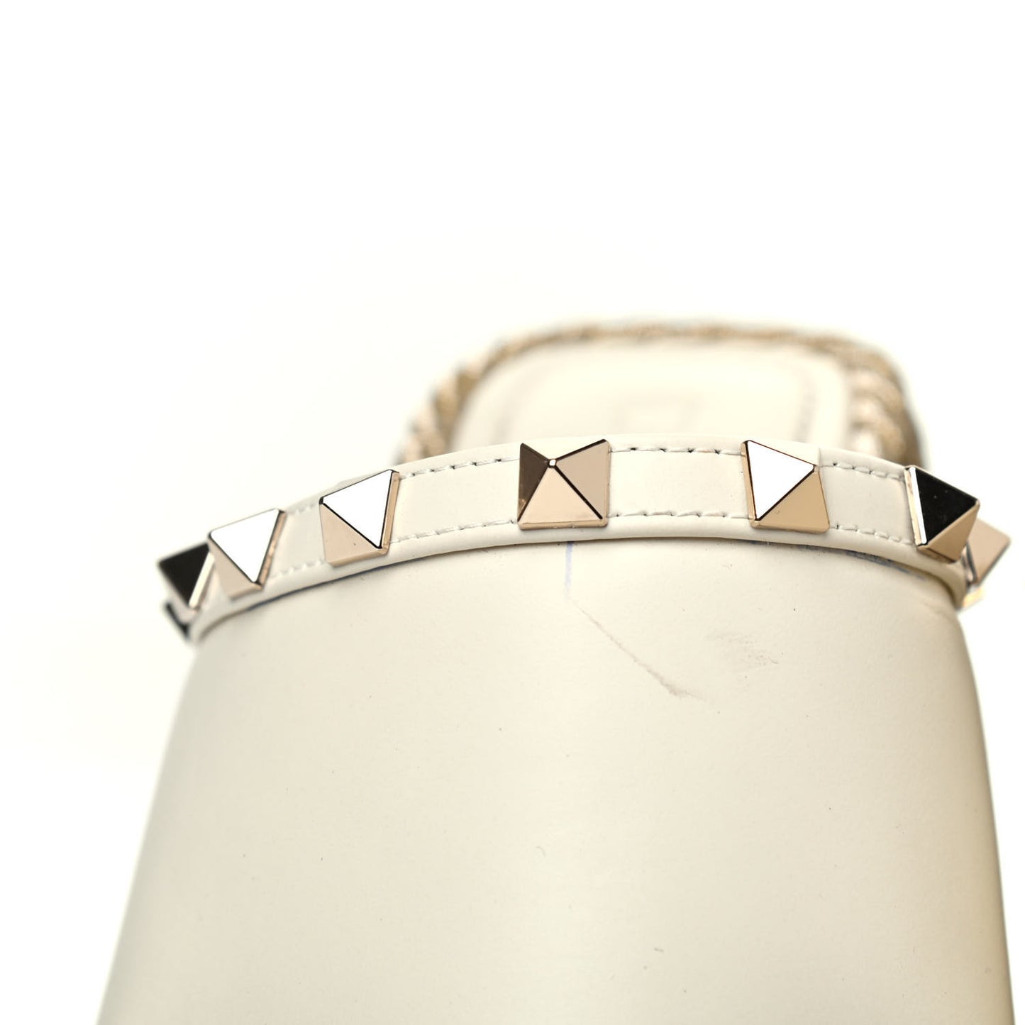 Calfskin Silk Rockstud Torchon Espadrille Wedge 25/115mm Slide Sandals 38 Light Ivory