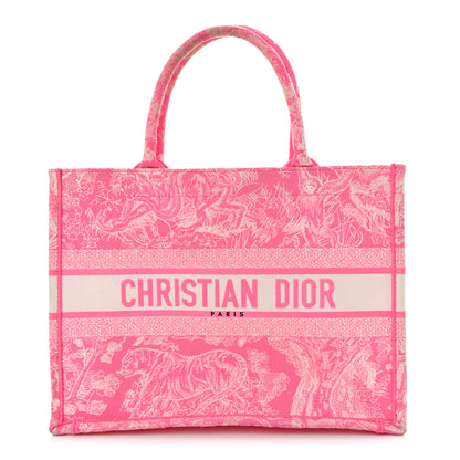 Christian Dior Canvas Embroidered Medium Dioriviera Toile De Jouy Book Tote Fluorescent Pink 1 of 12