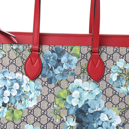 Gucci GG Supreme Monogram Blooms Medium Zippered Bucket Tote Beige Blue Navy Hibiscus Red 7 of 9