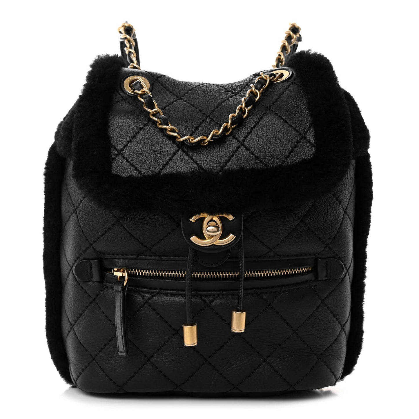 Lambskin Shearling Quilted CC Backpack Black