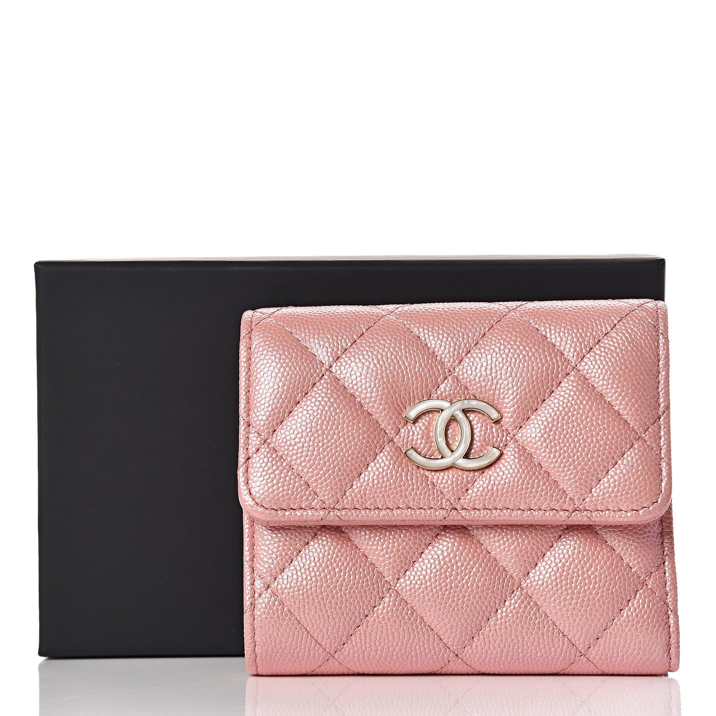 Iridescent Caviar Quilted Small Flap Wallet Rose Pink