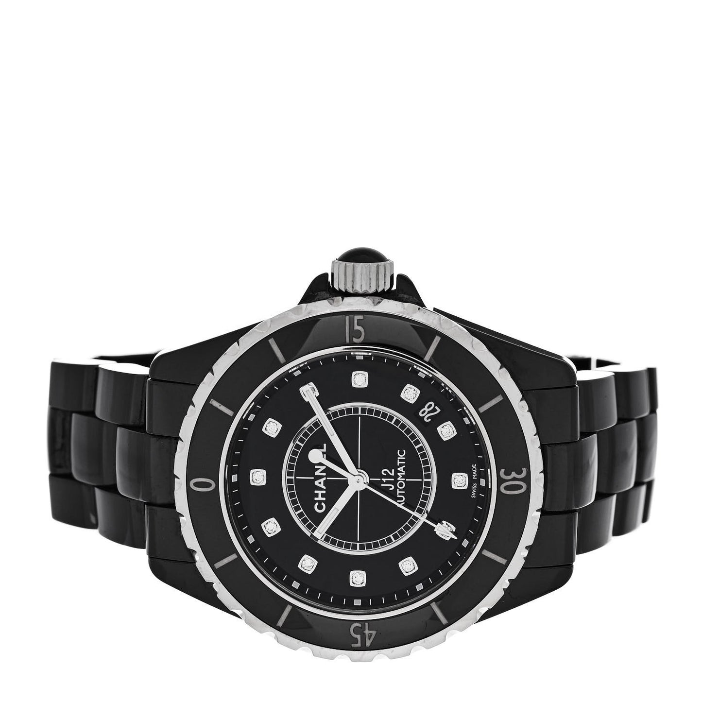 Stainless Steel Ceramic Diamond 38mm J12 Automatic Watch Black